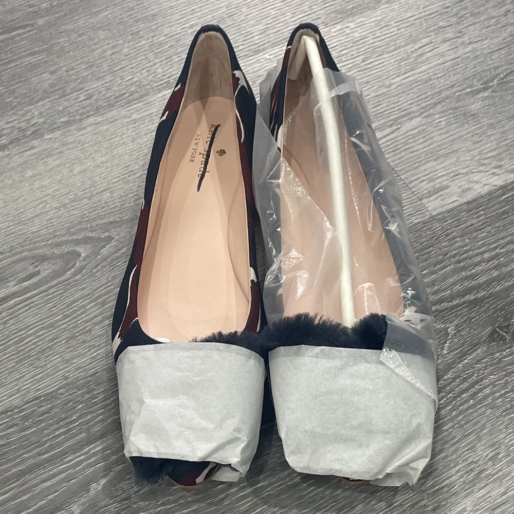 NEW Kate Spade Elen Fox Glen Pom Ballet Flats Navy Burgundy Size 9 New in Box - Picture 5 of 7